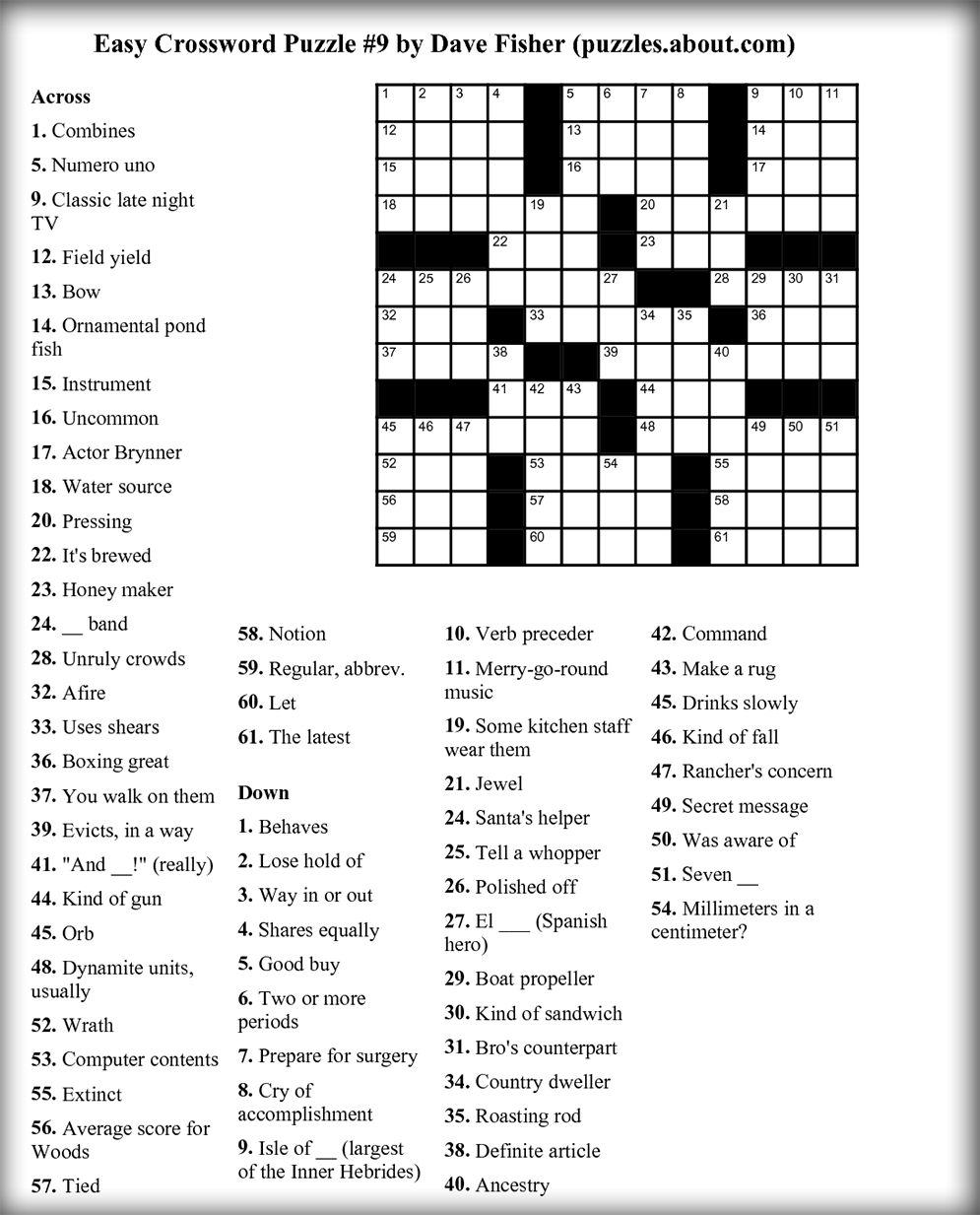 Free Printable Crossword Puzzles Easy for Kids & Adults