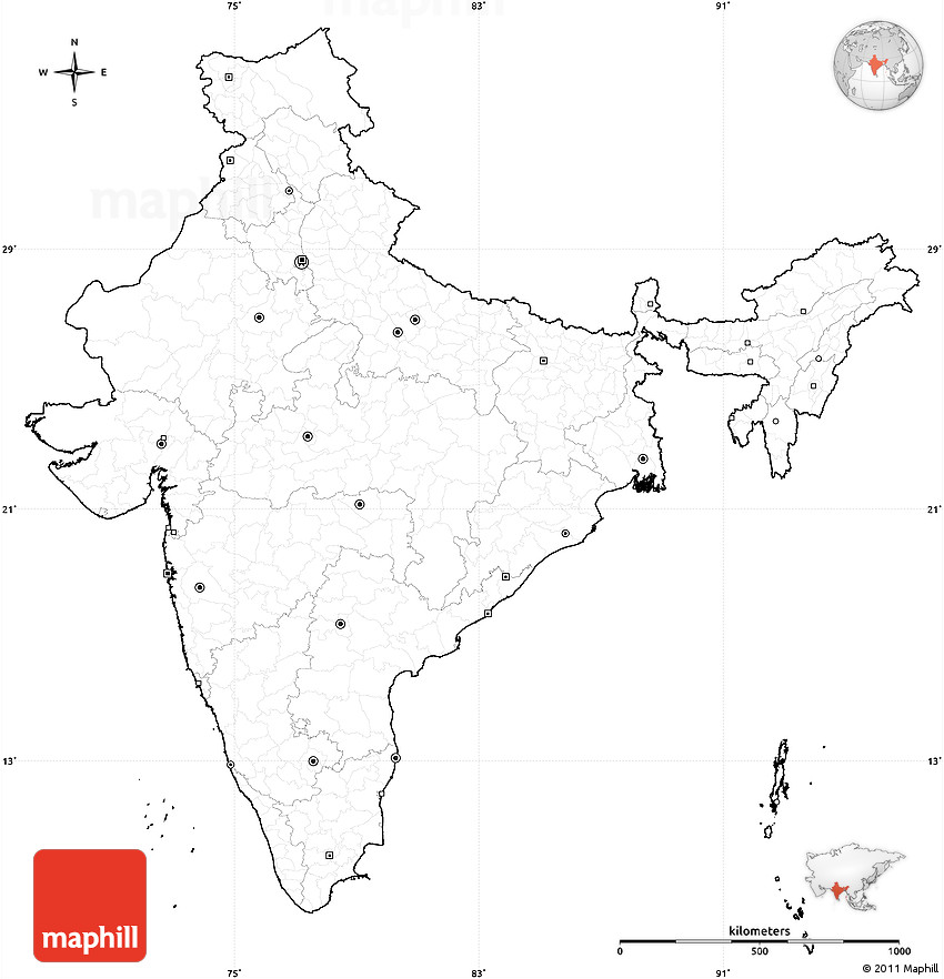 Leere politische Karte von Indien kostenloser Download - lockerbio