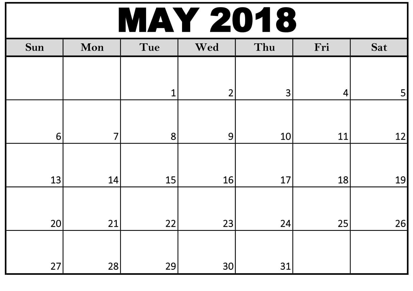 May 2018 Calendar Free