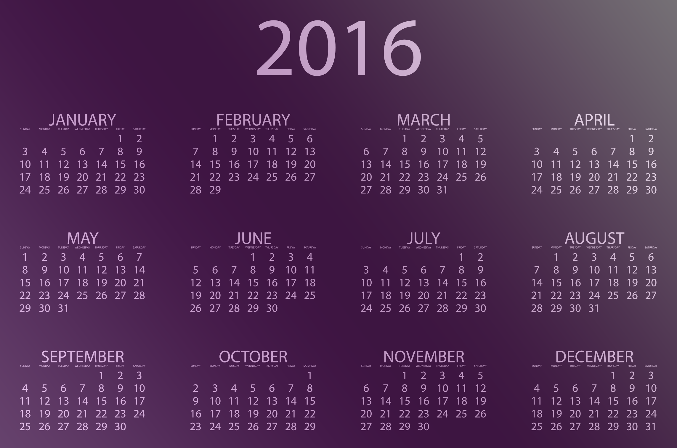 Calendar 2016 printable free