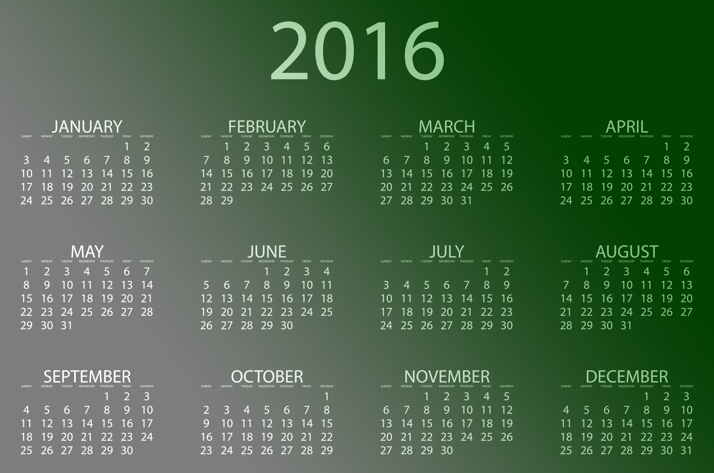 Calendar 2016 printable online