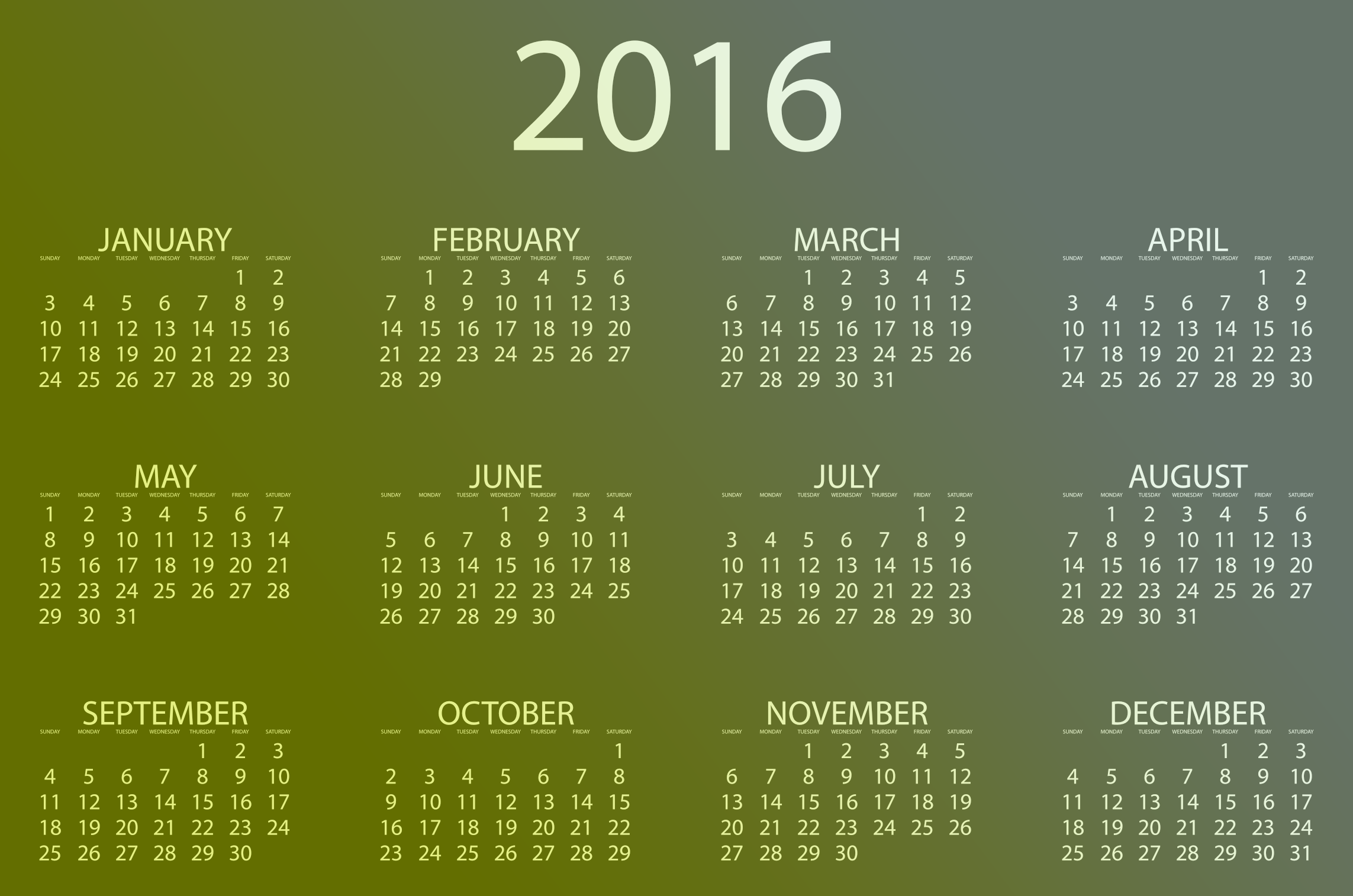 Download printable calendar 2016