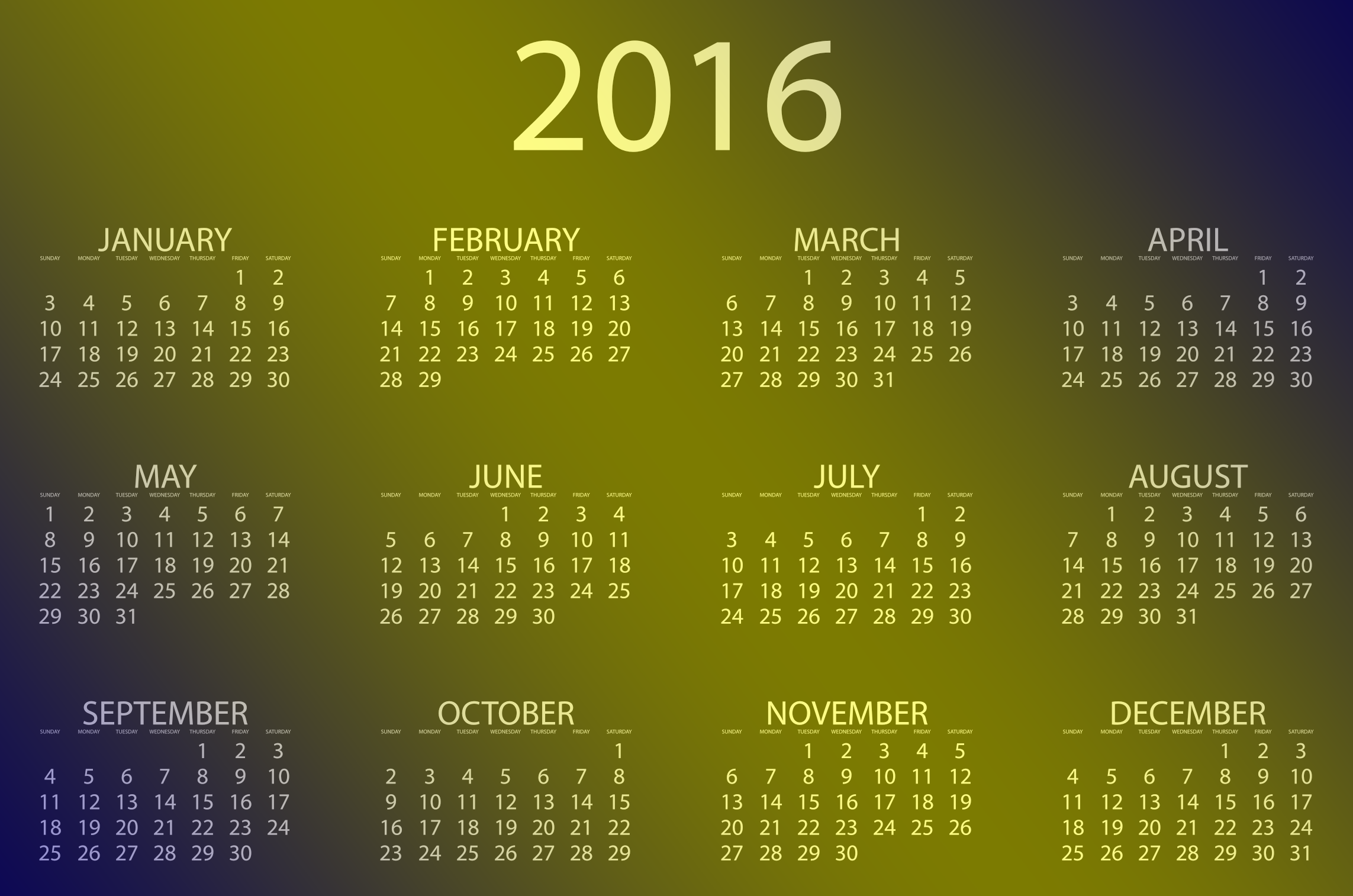 printable calendar 2016 free