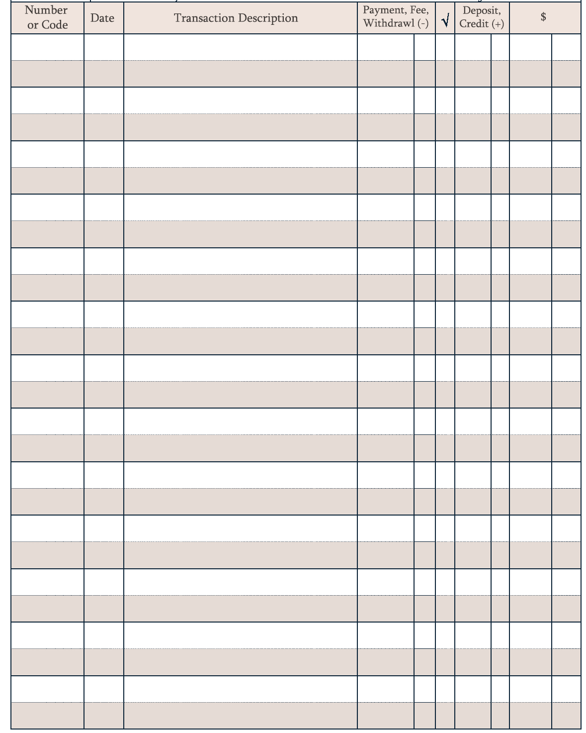 Download printable bank register free