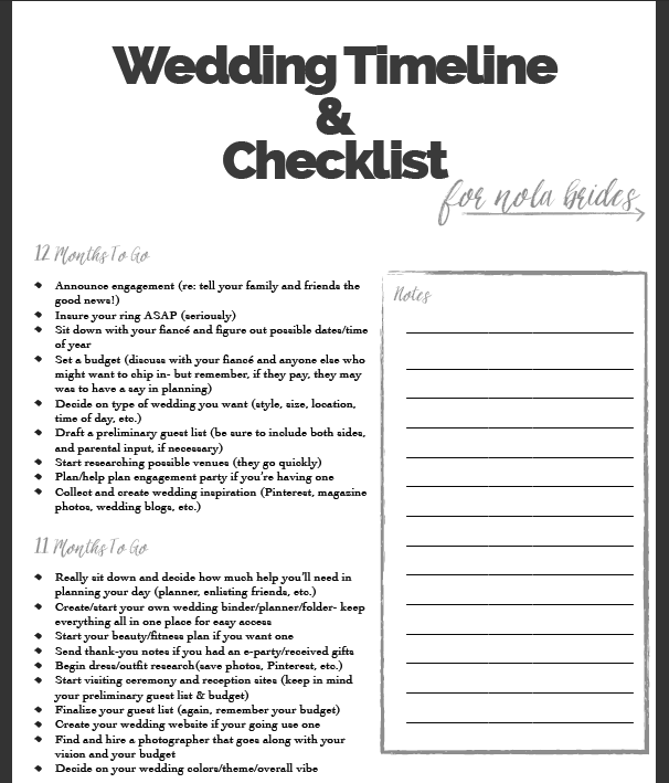 Wedding planning checklist Printable