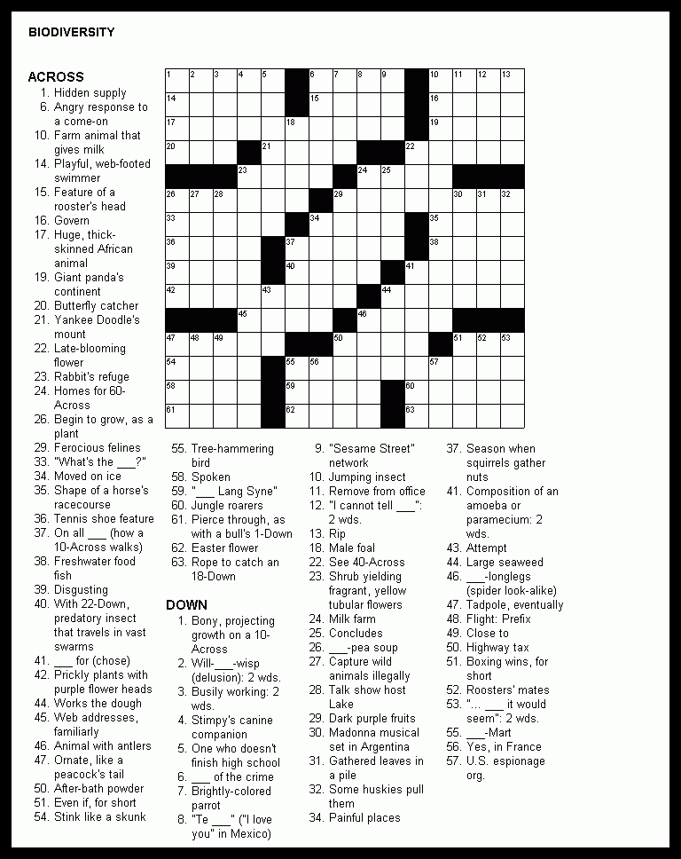 Printable crossword puzzles free online