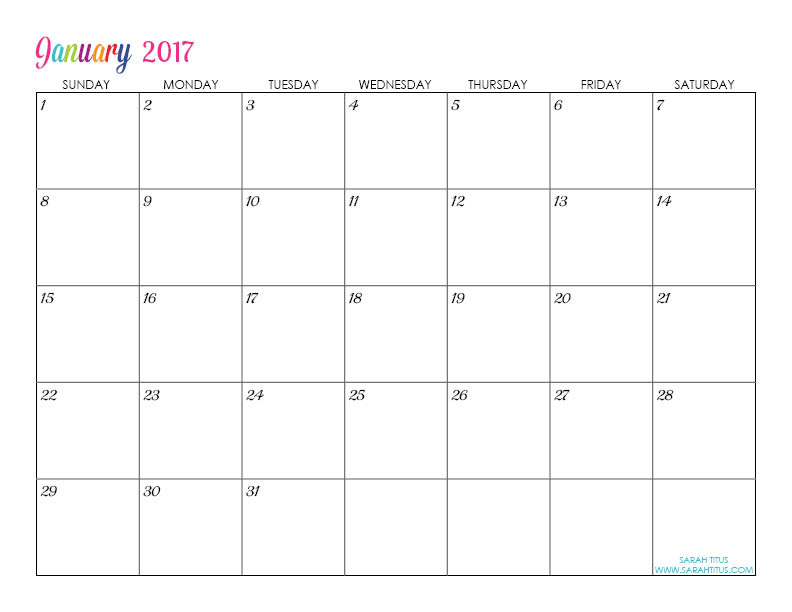 Printable calendar 2017