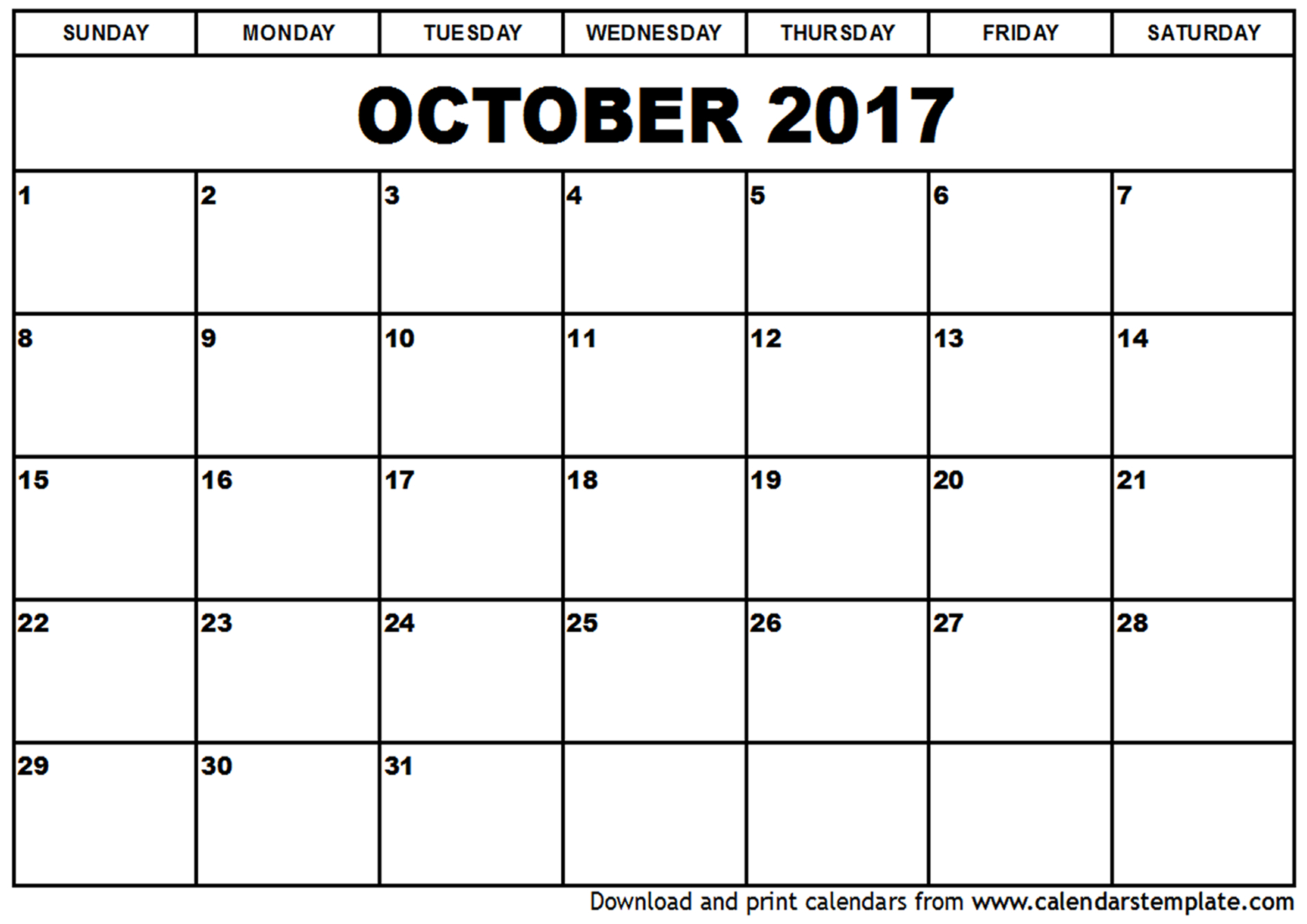 Download Printable October 2017 monthly calendar