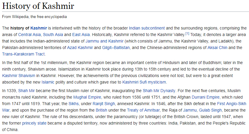 kashmir history before 1947