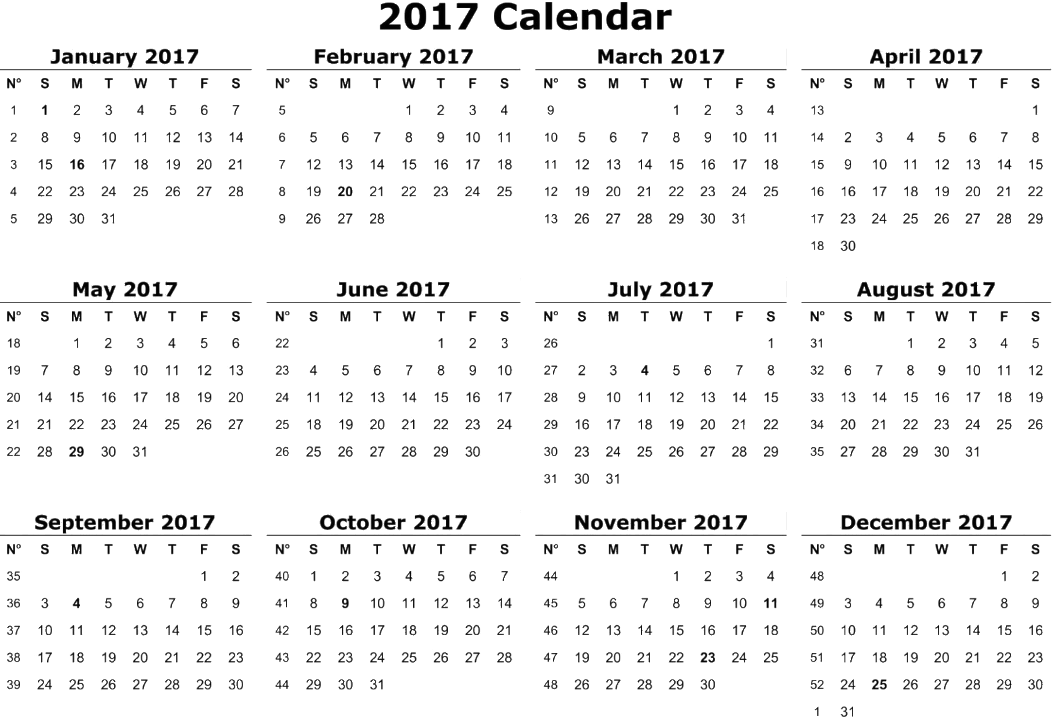 2017 calendar