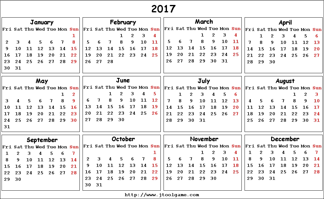 2017 calendar printable