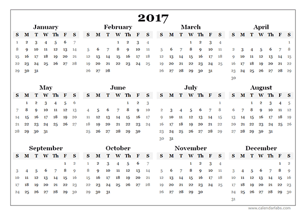 2017 calendar small