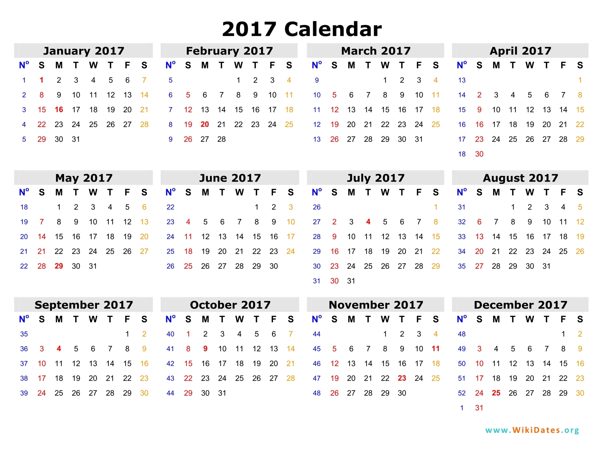 2017 calendar template