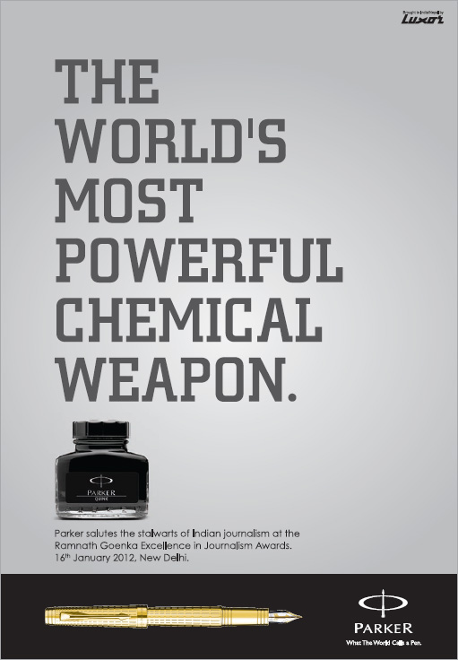 Best print ads India of Luxir brand parker pen branding