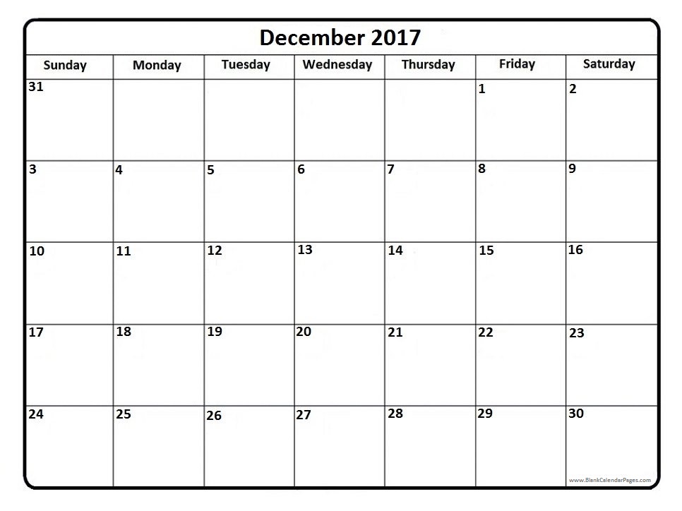 December 2017 calendar printable with holidays