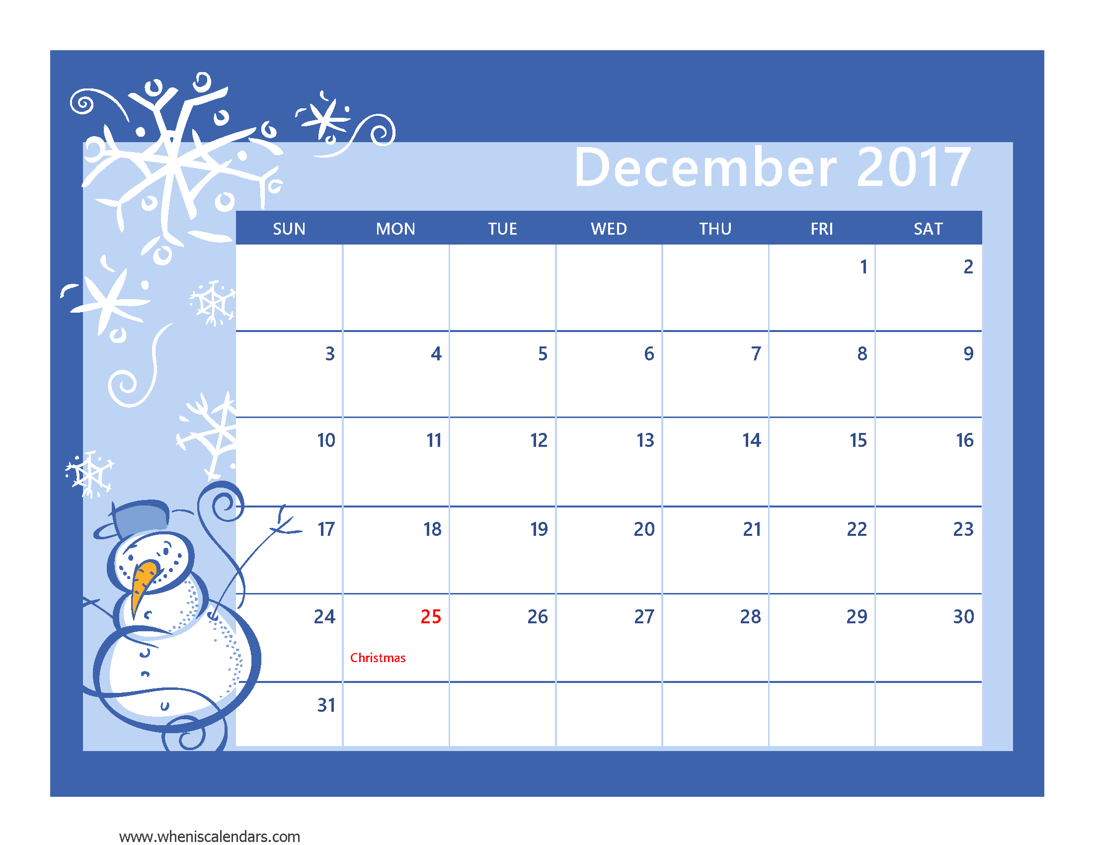 December 2017 calendar printable with holidays (5)