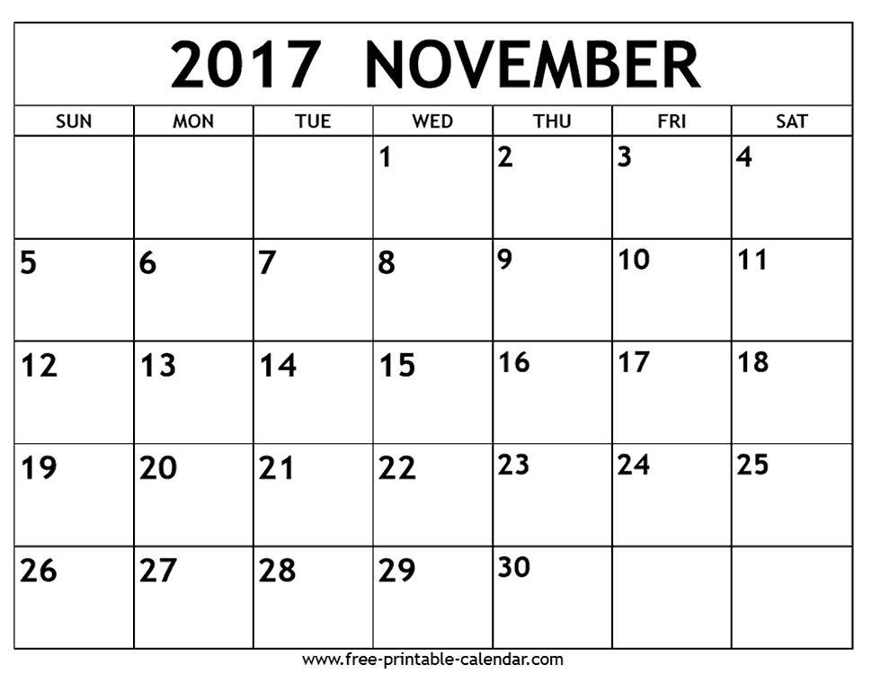 Download November 2017 calendar printable