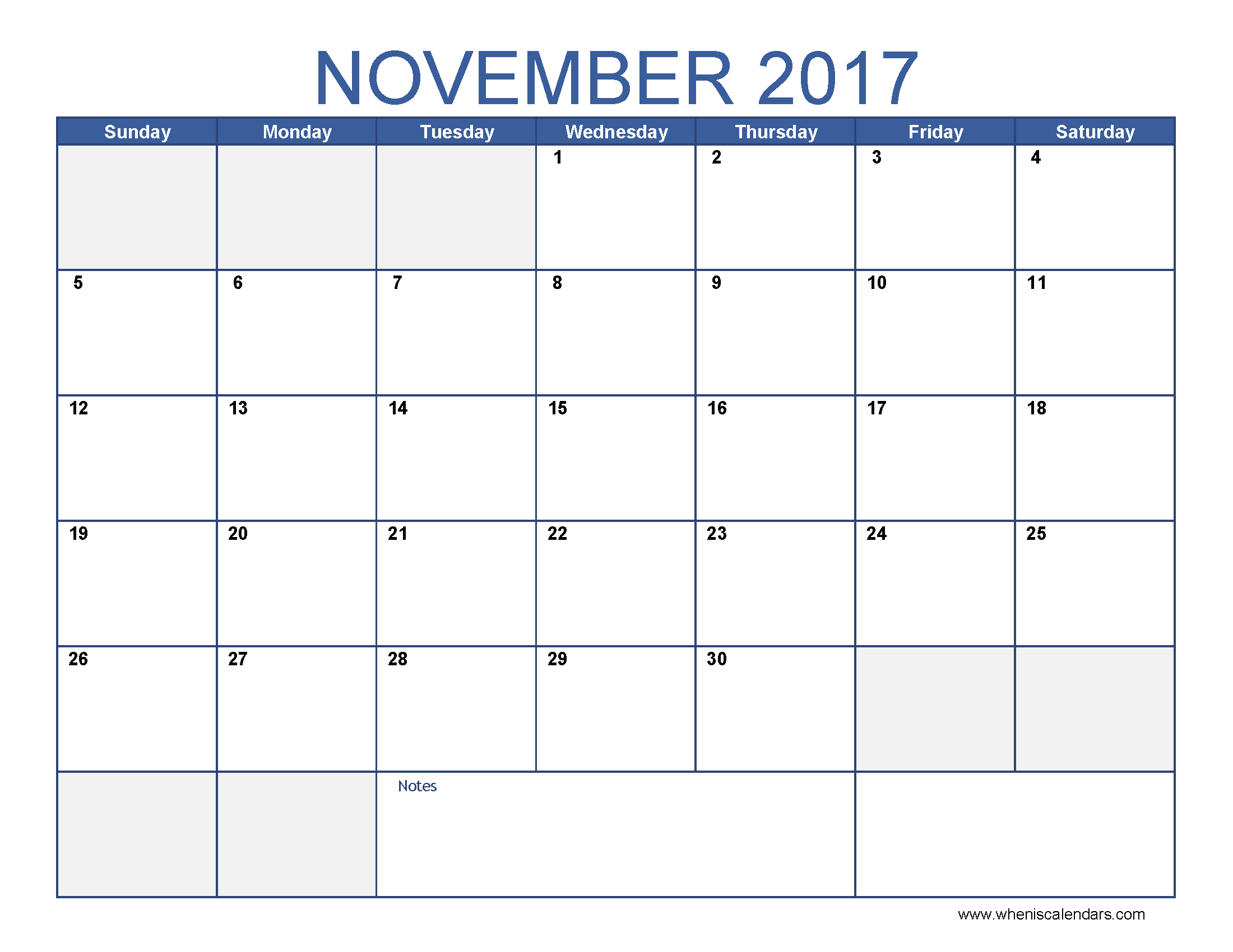 Download November 2017 calendar printable  