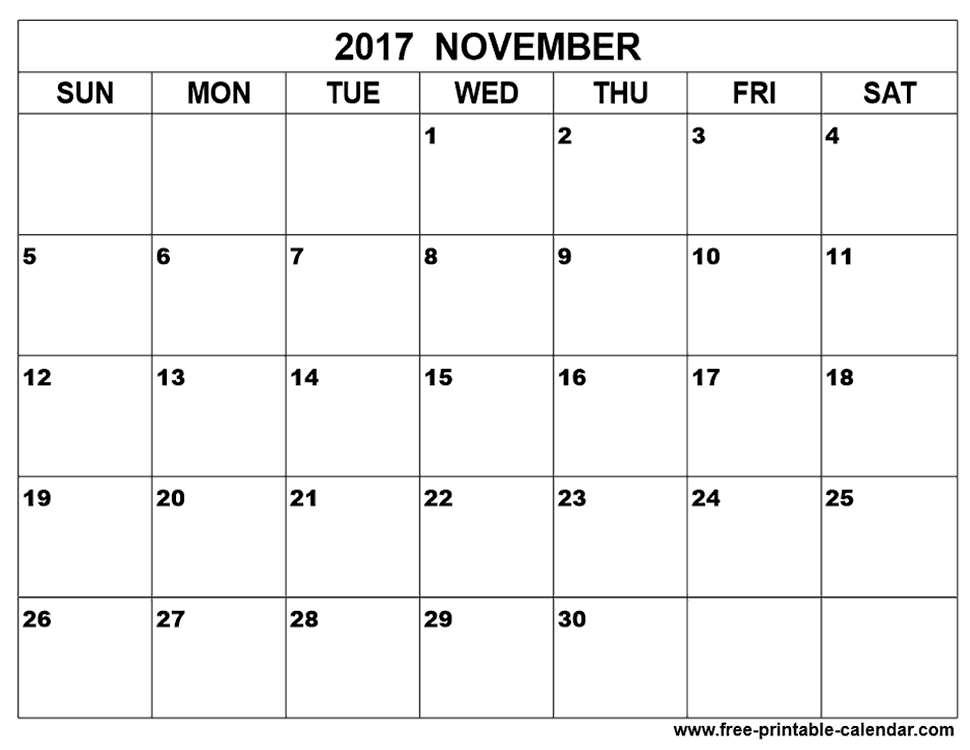 Download November 2017 calendar printable  