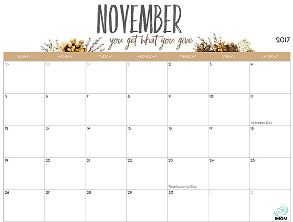 Download November 2017 calendar printable  