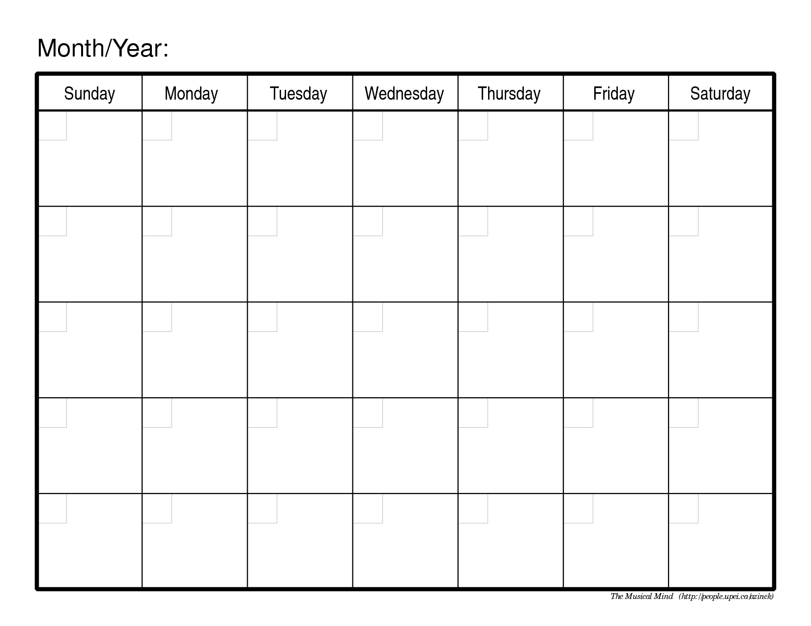 Download Printable monthly calendar template 