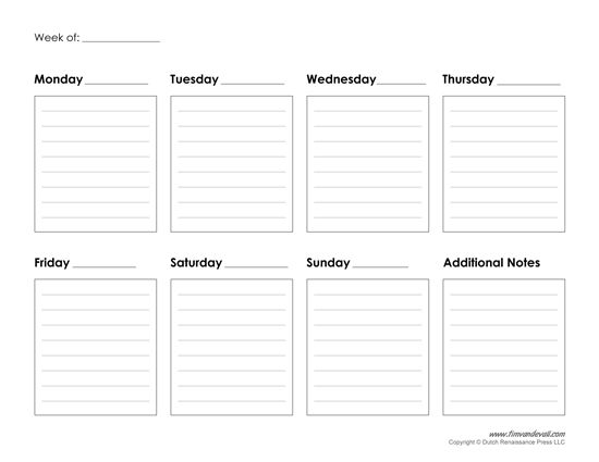 Download Printable weekly calendar template