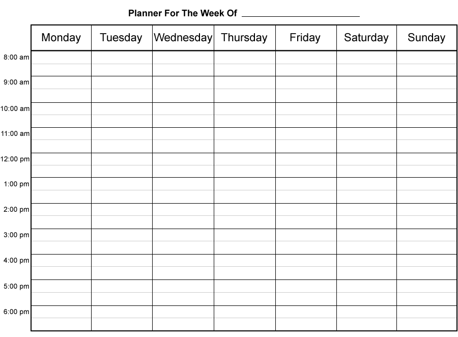 Download Printable weekly calendar template free