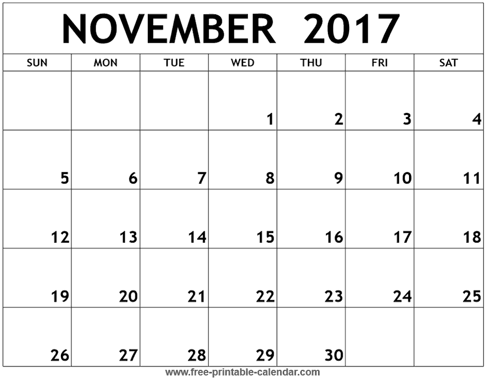Download November 2017 calendar printable