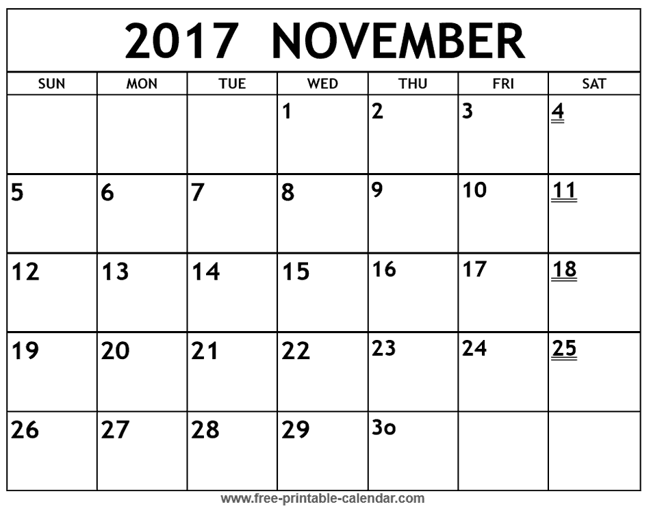 November 2017 calendar printable 