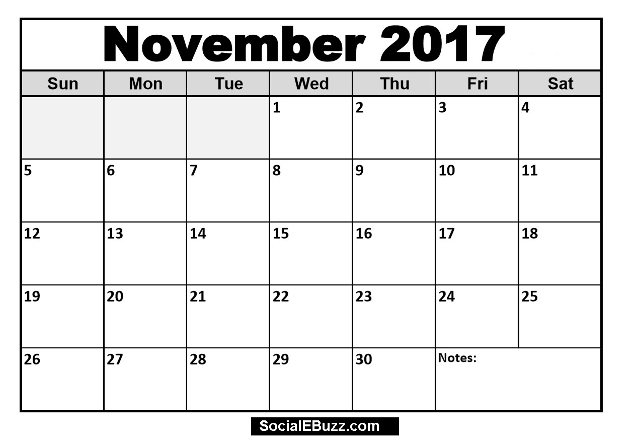 November 2017 Printable Calendar