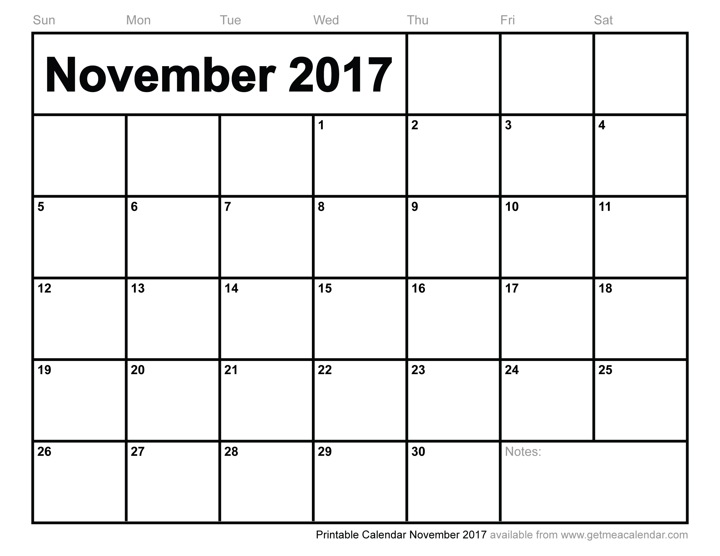 Download November 2017 calendar printable 
