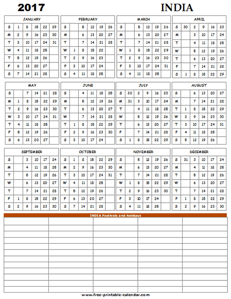 Download Printable indian calendar 2017 