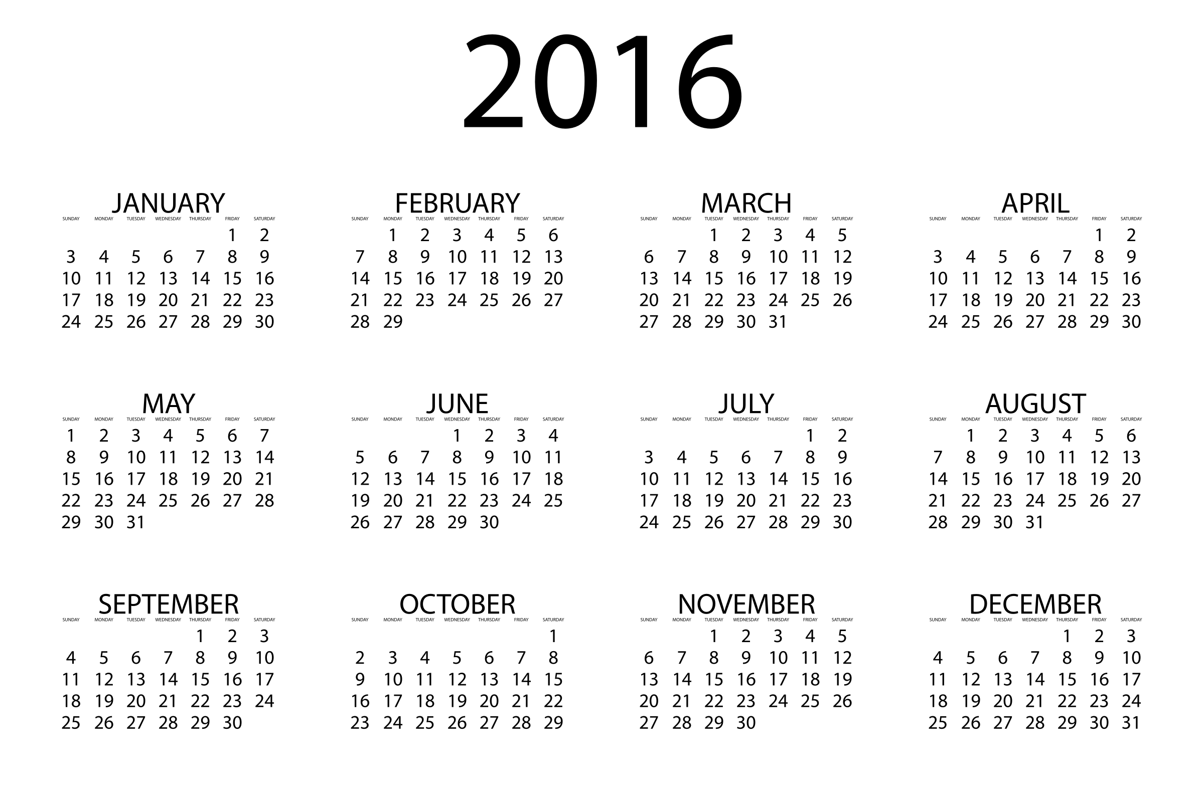 2016 printable calendar free