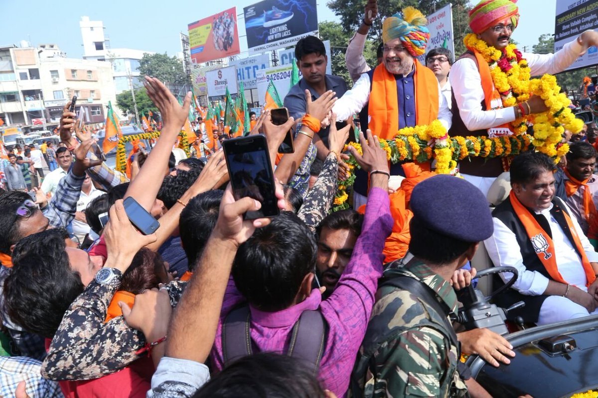 BJP President Amit shah at Jitu vaghani's nomination rally photos Bhavnagar