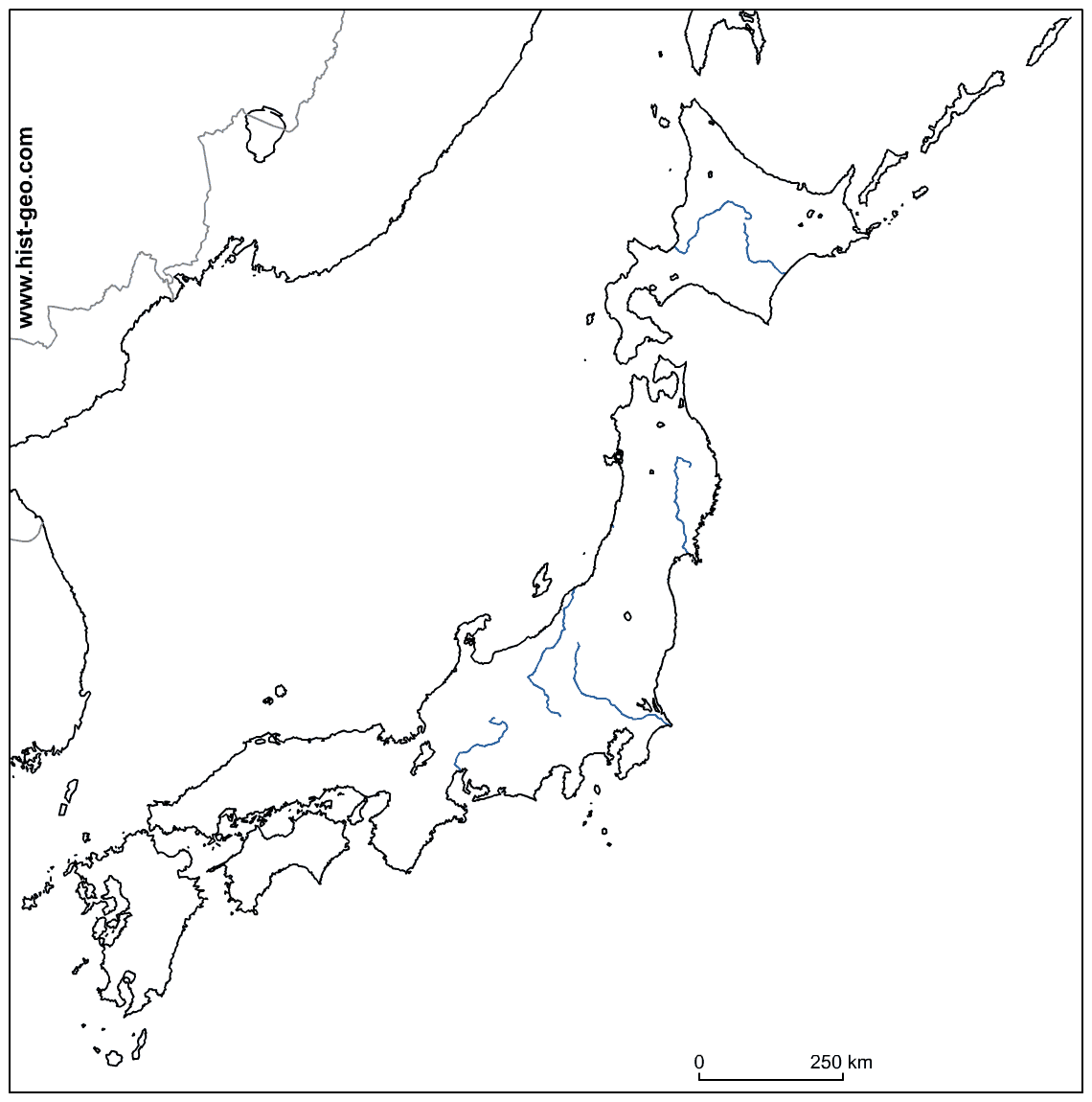 Blank Printable map of Japan