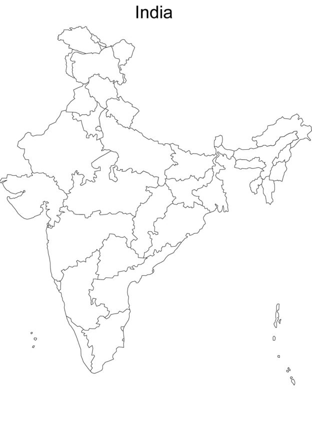 Blank Political Map Of India Without States And Cities Names 624x846 