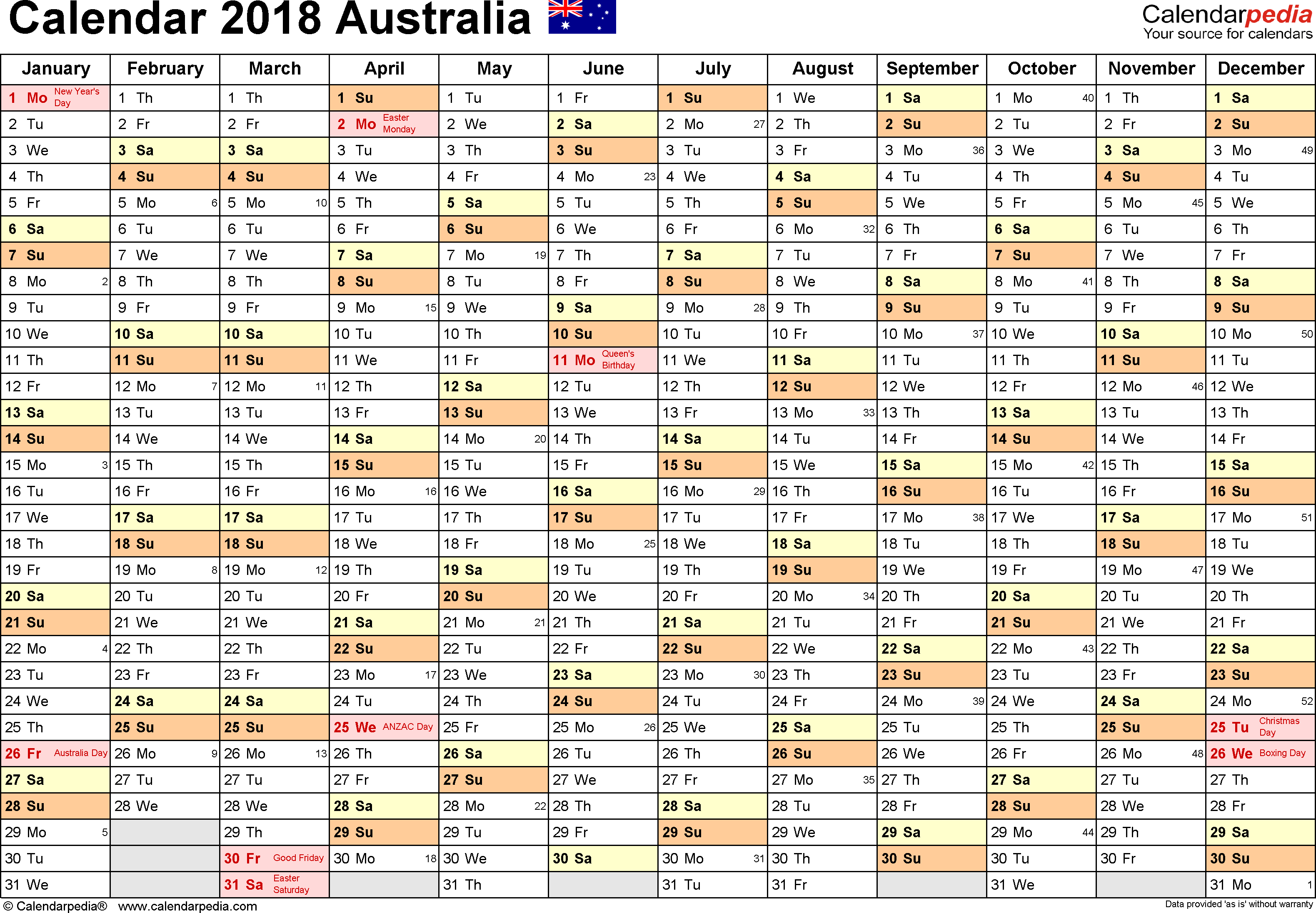 Download Printable calendar 2018 australia