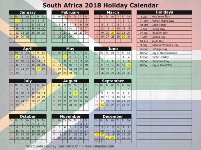 Download Printable calendar 2018 south africa