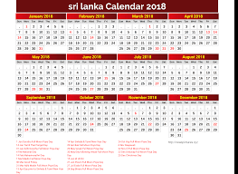 Printable calendar 2018 srilanka