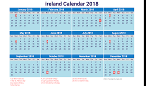 Printable calendar 2018 ireland
