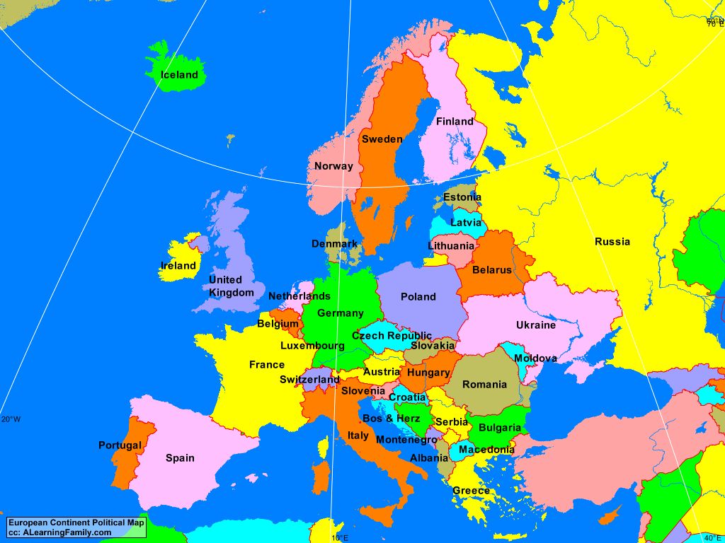 Europe political map with european countries names