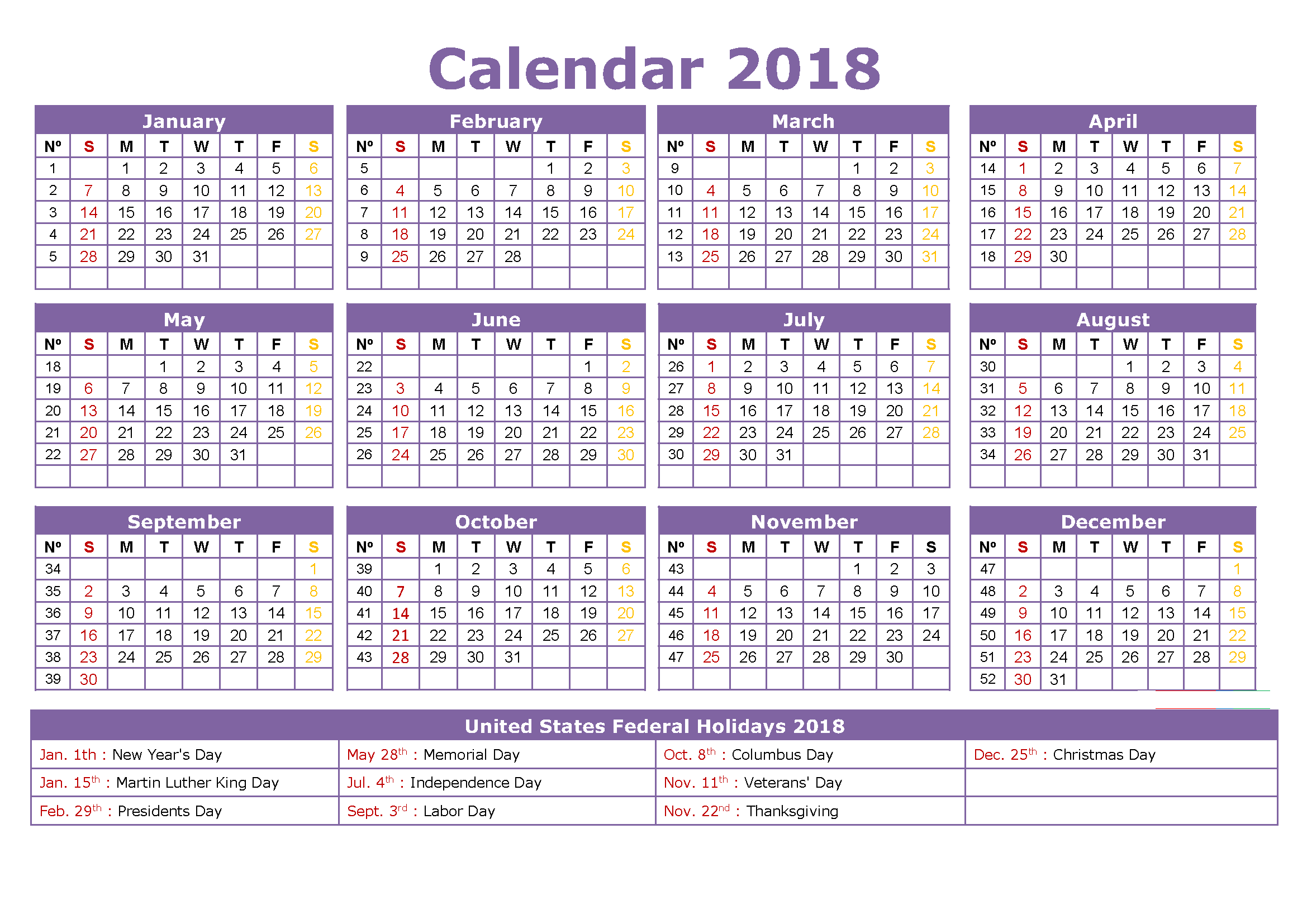 Free 2018 calendar india