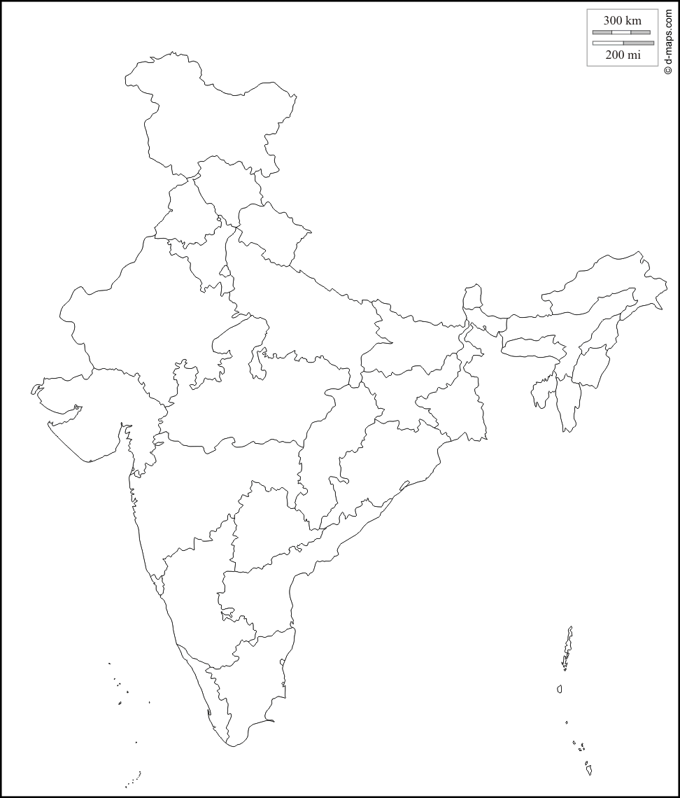 Free Blank political map of india