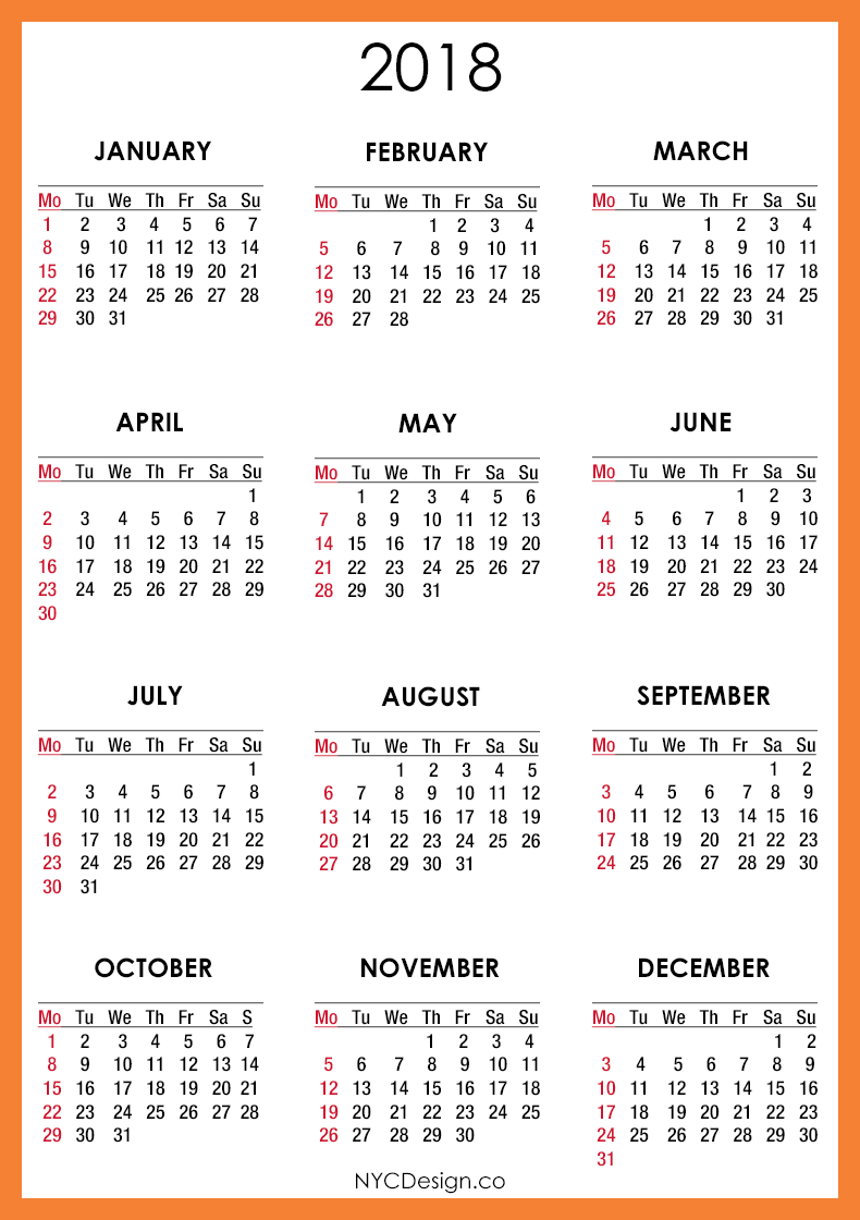 Free Printable calendar 2018 uk