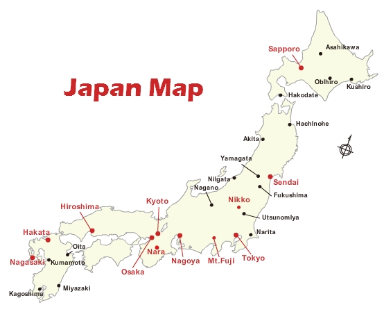 Free Printable map of Japan