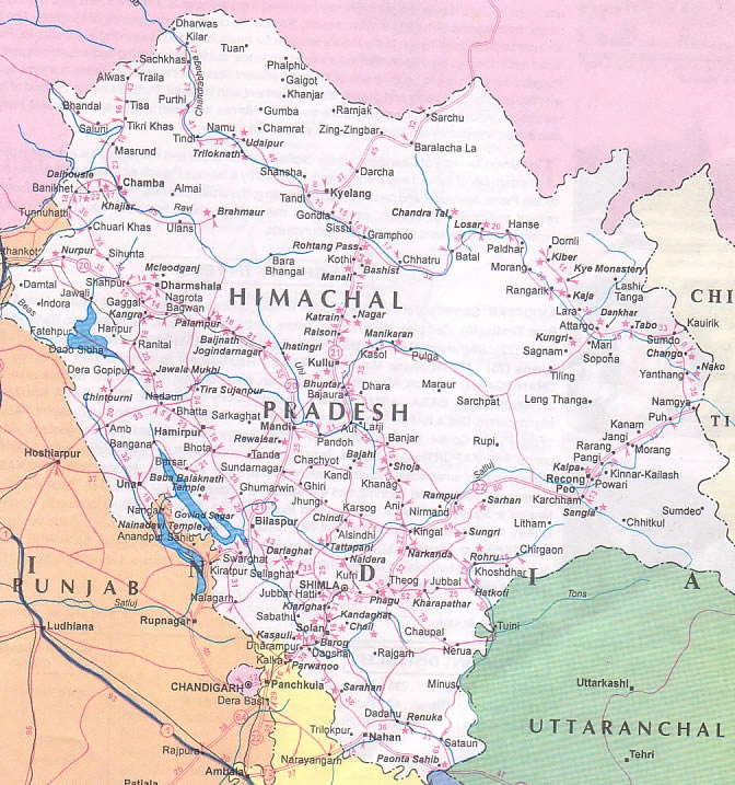 Himachal pradesh political map