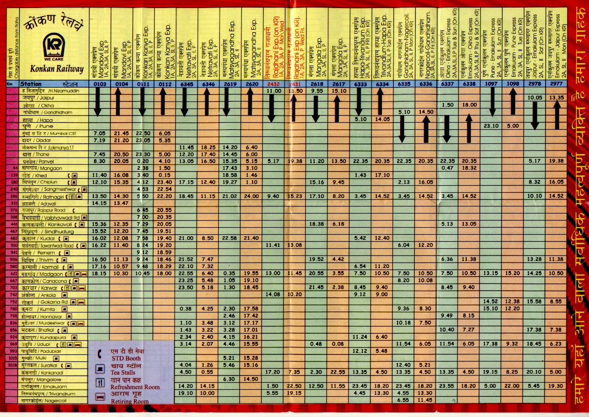 Indian railway train time table chart