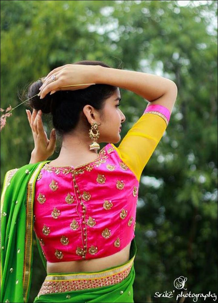 Pink Blouse design for silk saree