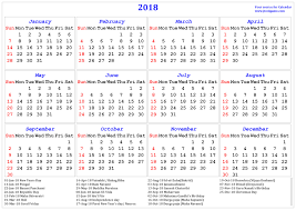 Printable 2018 calendar india