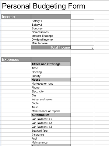 Printable budget worksheet form